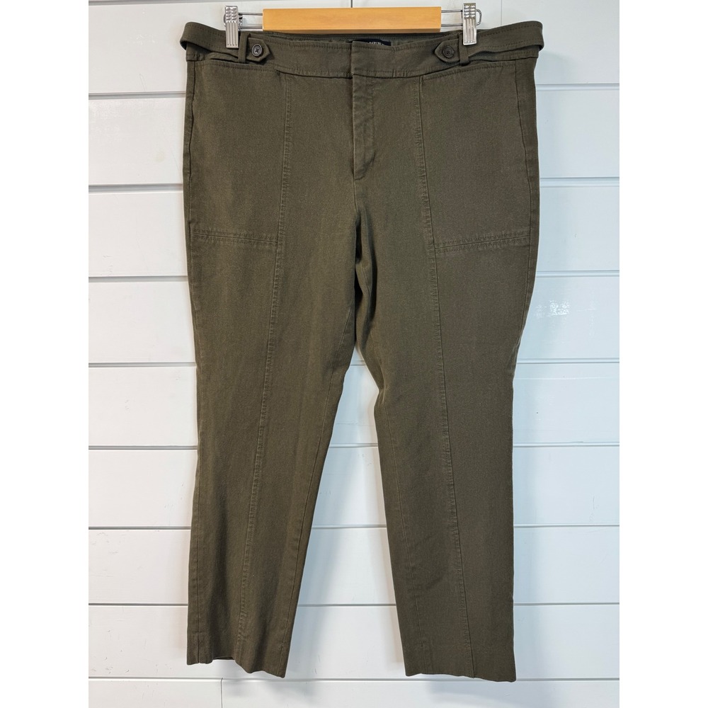 Banana Republic Sloan Olive Green Utility Slim Pants Women 14 Front Seam Stretch